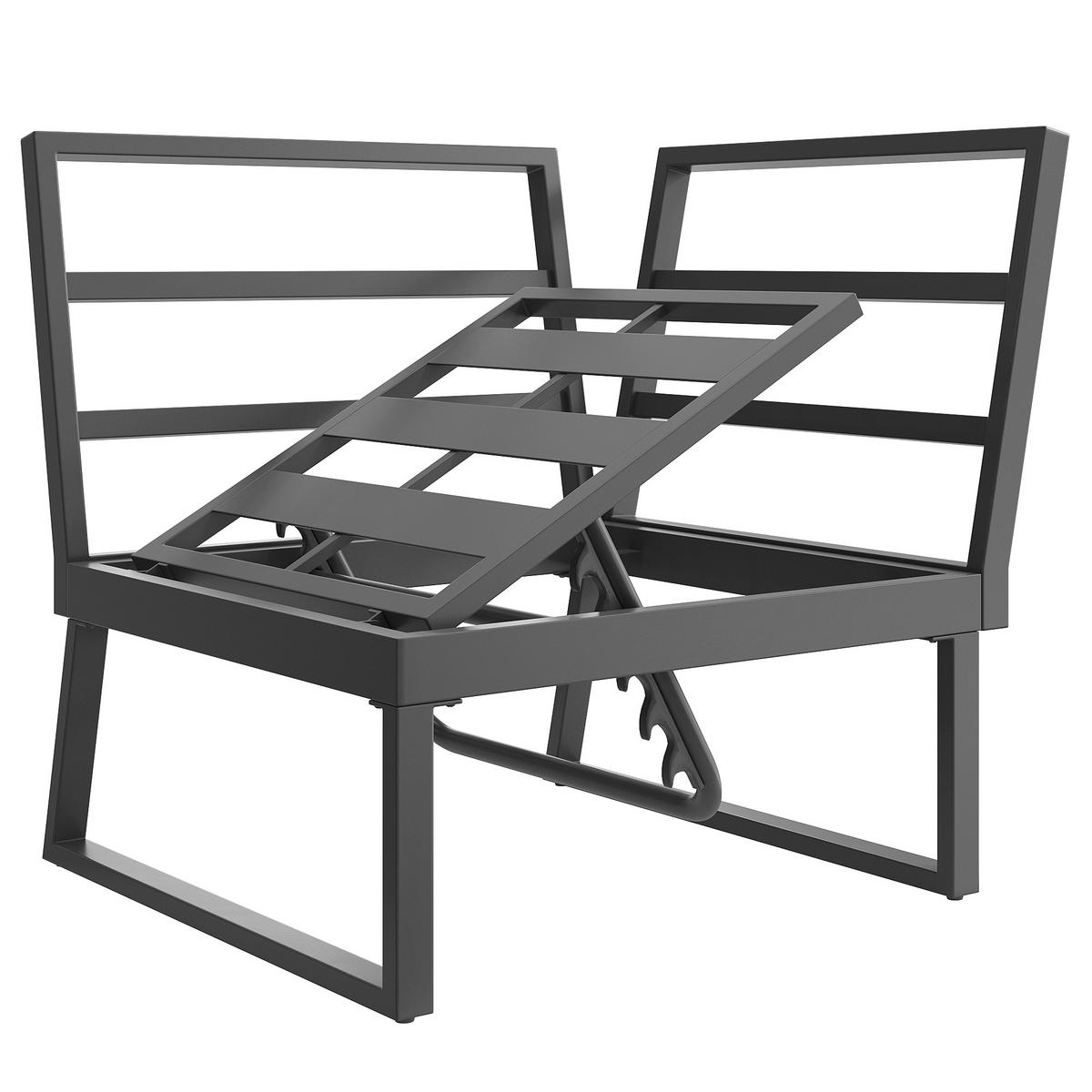 LOUNGESET, 7 Personen, Eisen, Ecksofa, Holztisch, Grau - Grau, Metall - FLIEKS