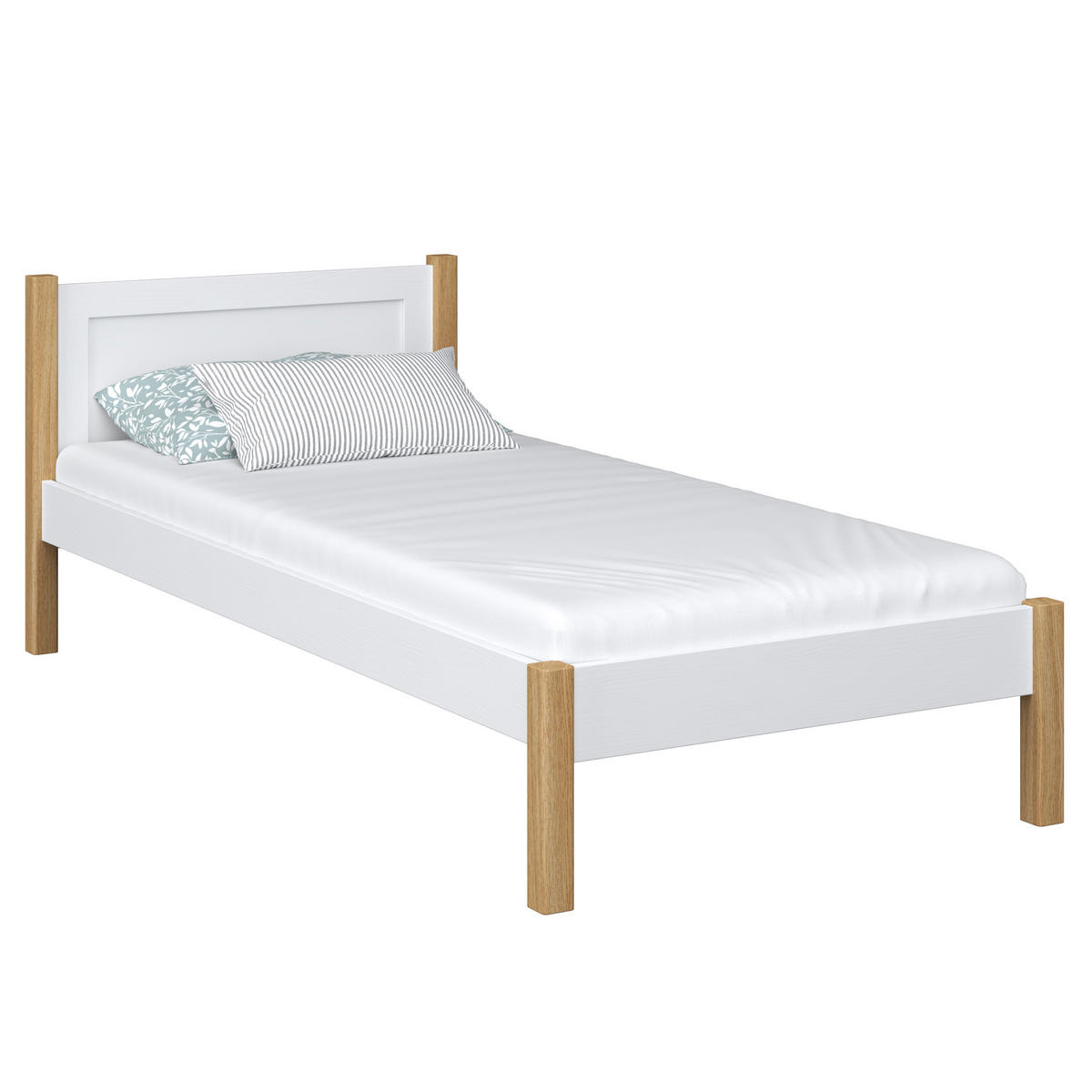 BETT N02 Weiß / Eiche Natur 120/200 - Eiche Artisan/Weiß, Naturmaterialien/Holz (120/200cm) - N-Wood