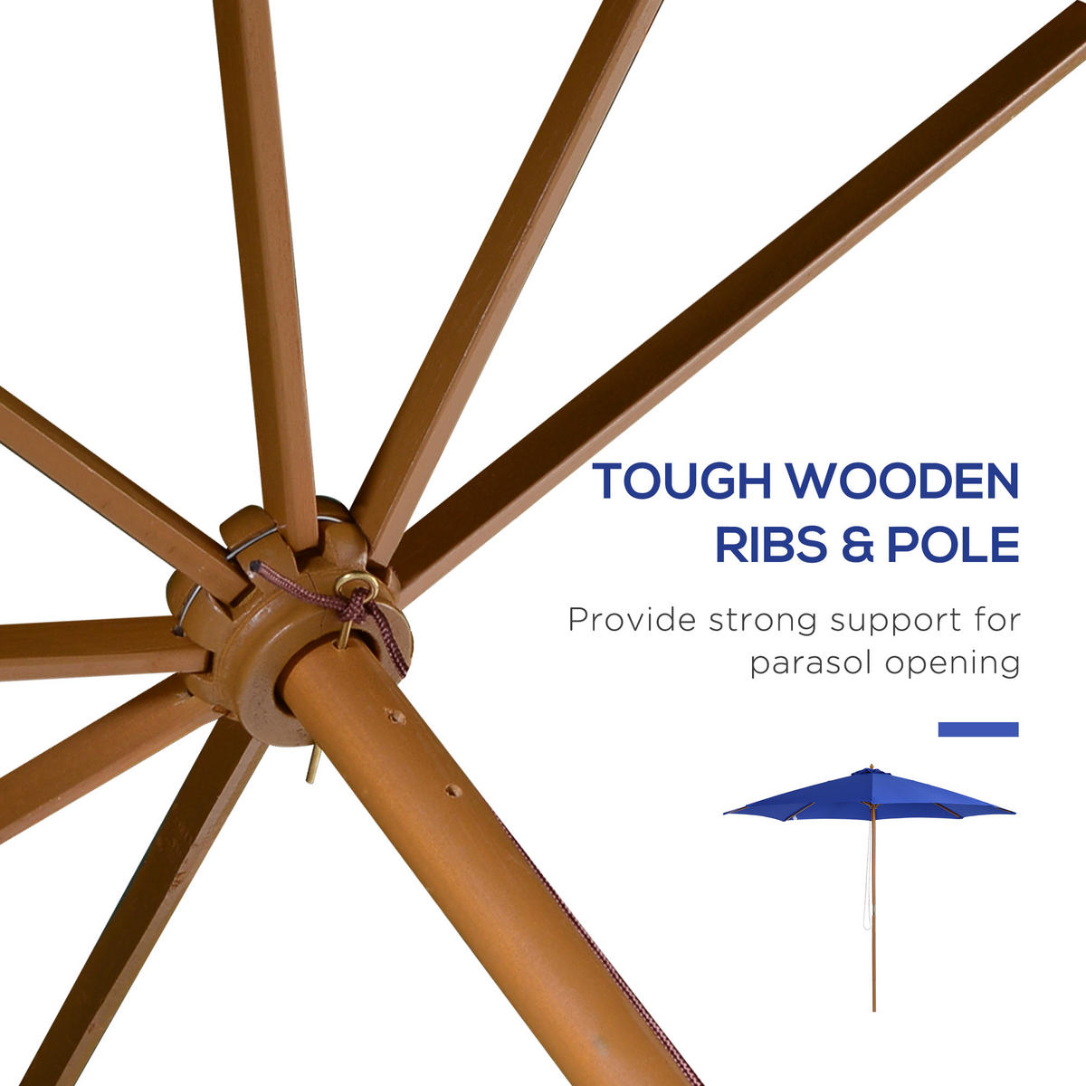 SONNENSCHIRM 300 cm Holz blau - Blau, Naturmaterialien (300/300cm) - LEBENLANG