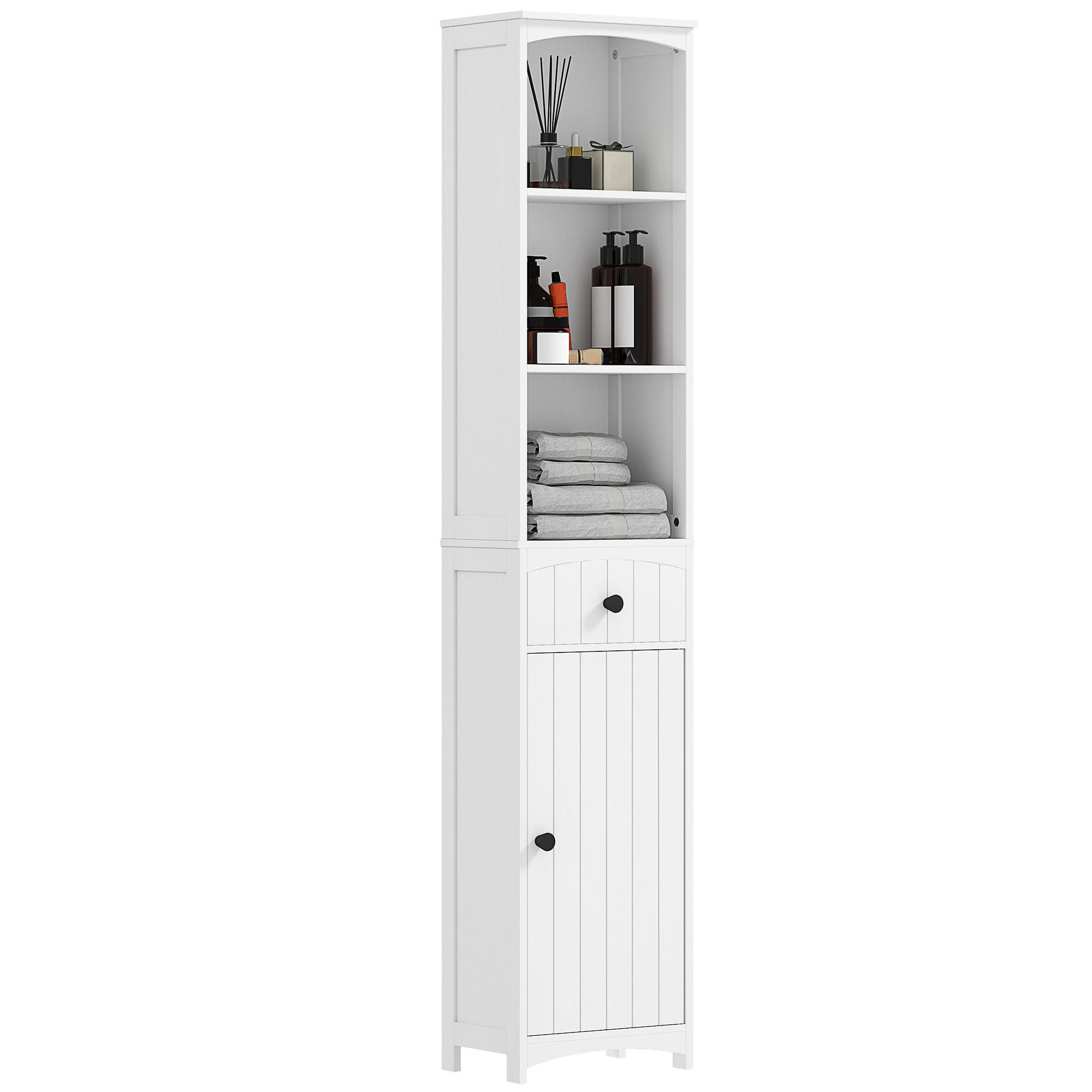 HOCHSCHRANK mit 3 Regalen, 1 Schublade, Weiß, 34x24x170,5cm - Weiß, Holz (34/170.5/24cm) - HOMCOM