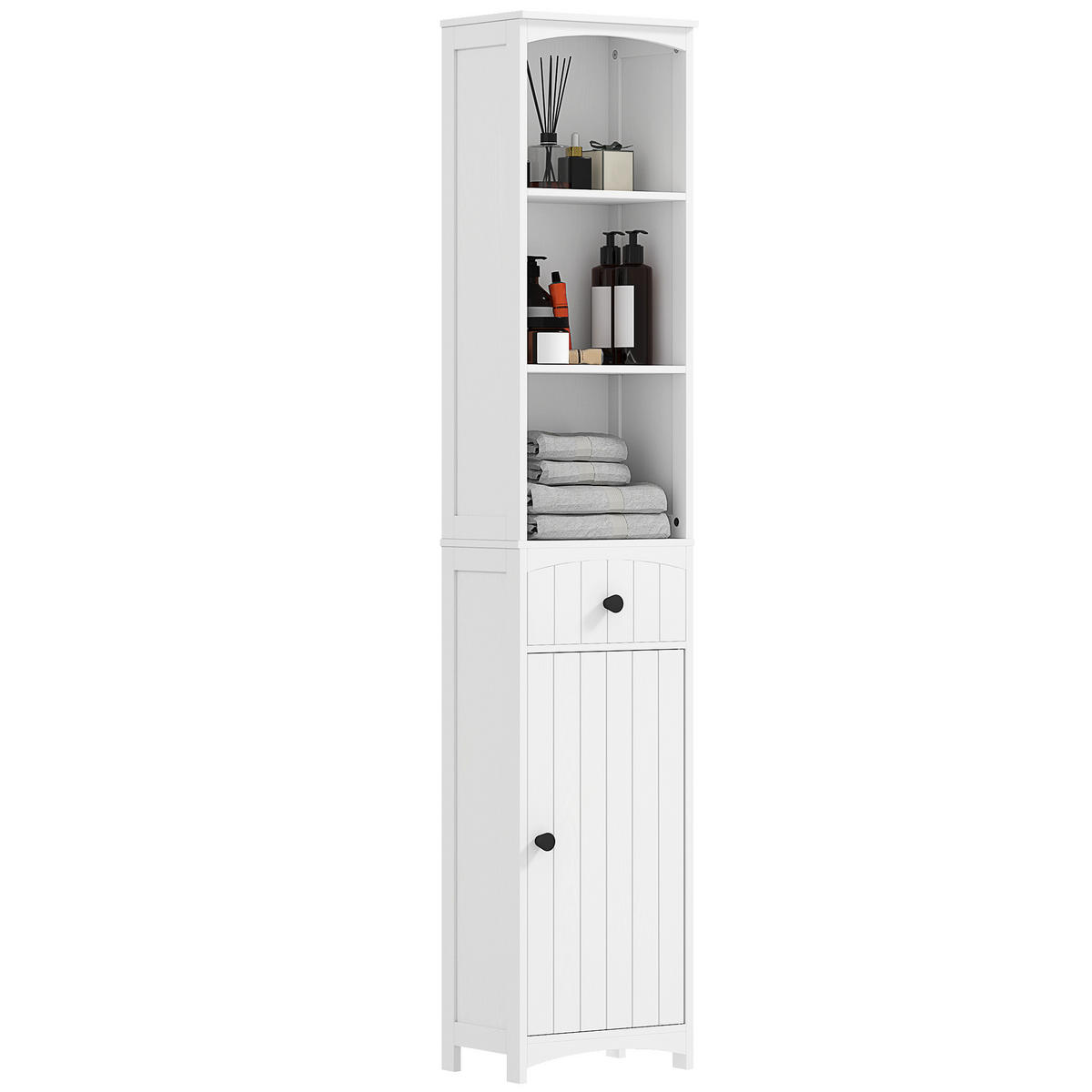 HOCHSCHRANK mit 3 Regalen, 1 Schublade, Weiß, 34x24x170,5cm - Weiß, Holz (34/170.5/24cm) - HOMCOM