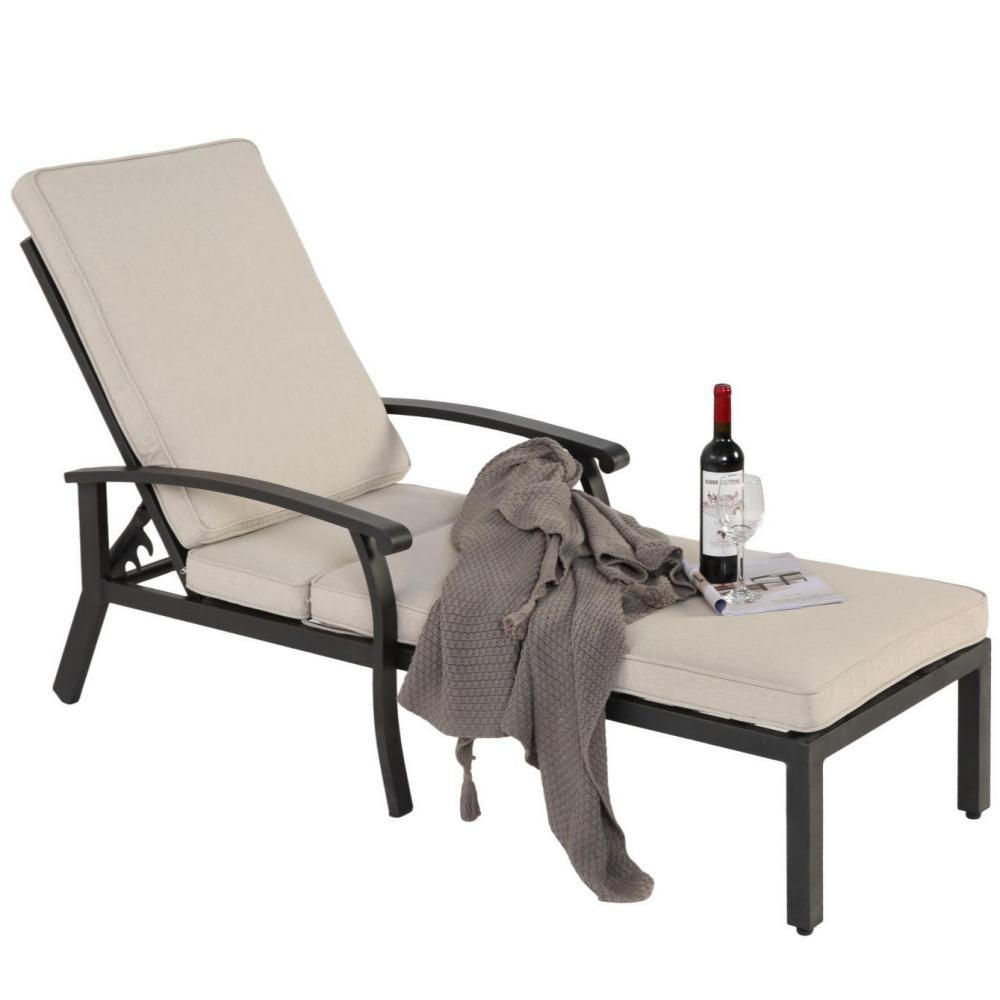 GARTENLIEGE Sonnenliege,5-Fach höhenverstellbare Rückenlehne,Beige - Beige, Metall (58/100/204cm) - LVHOM