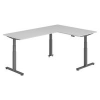 ECKSCHREIBTISCH elektrisch höhenverstellbar L-Form 240/160/74 cm in Grau/Graphitfarben - Graphitfarben/Grau, Holzwerkstoff (240/160/74cm) - bümö