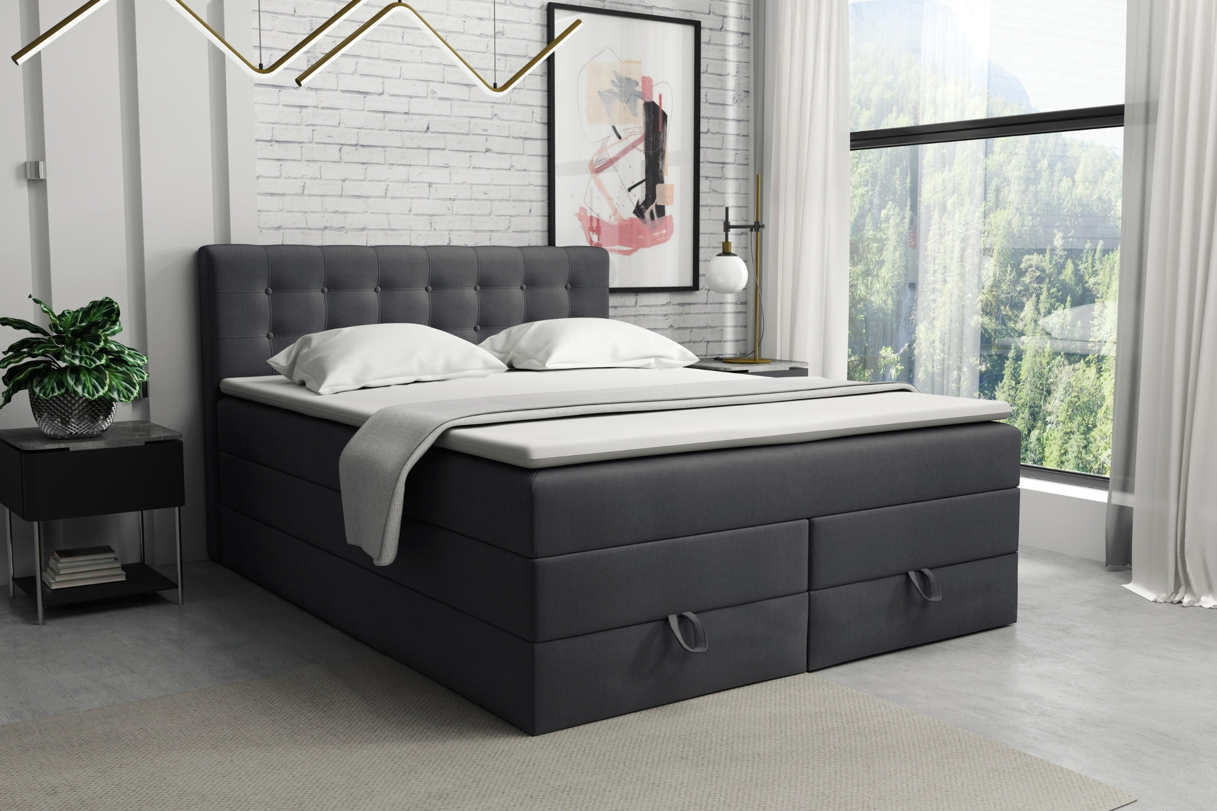 BOXSPRINGBETT VERNO 140/200 in Velour Anthrazit - Anthrazit, Holz/Holzwerkstoff (140/200cm) - Deine Möbel 24