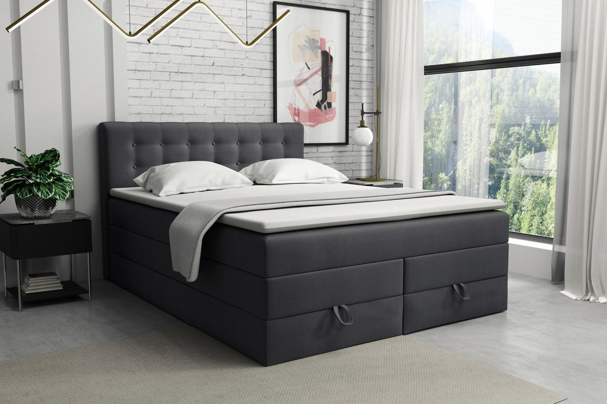 BOXSPRINGBETT VERNO 140/200 in Velour Anthrazit - Anthrazit, Holz/Holzwerkstoff (140/200cm) - Deine Möbel 24