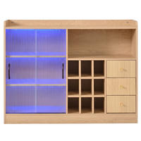 SIDEBOARD Holzoptik mit LED, Glas-Schiebetüren, Weinregal & 3 Schubladen - Naturfarben, Holzwerkstoff (120/85/30cm) - Urban Meuble