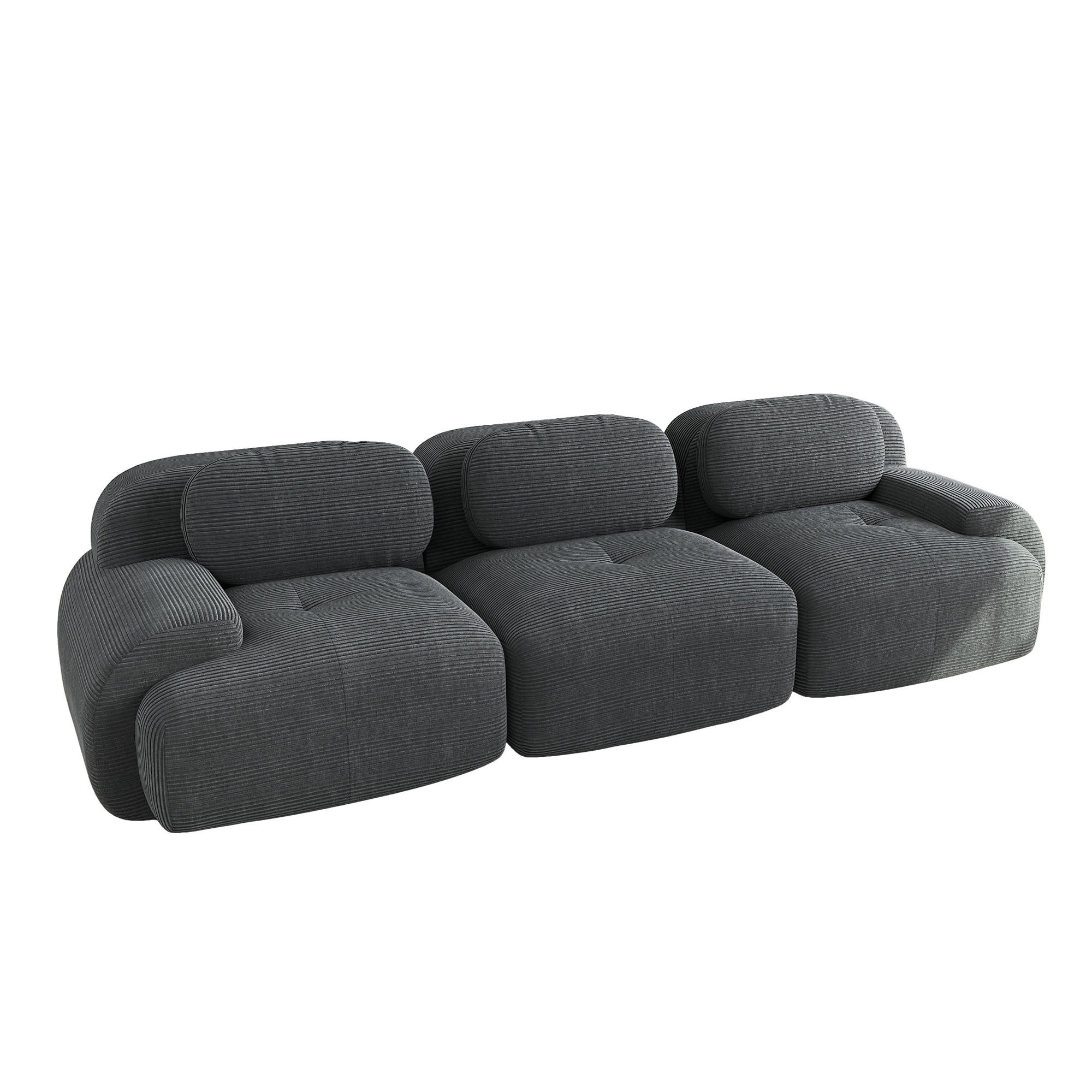 3-SITZER SOFA Cord Grau montagefrei - Grau, Textil (298/75/103cm) - WISHDOR