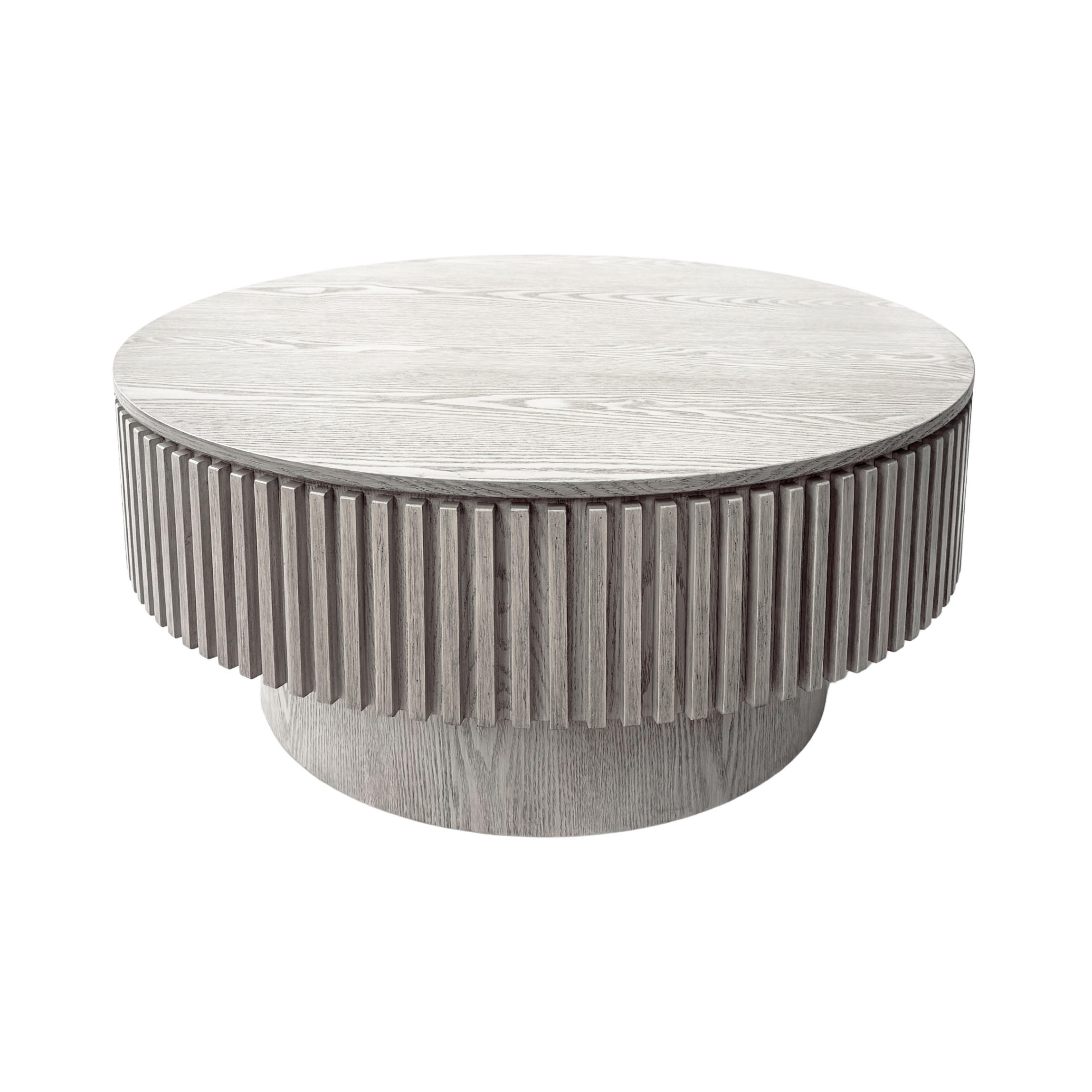 COUCHTISCH DE-37318 rund mit verstecktem Stauraum und Rillendesign Retro-Weiß - Weiß, Holzwerkstoff (75/75/35cm) - ComfortXL