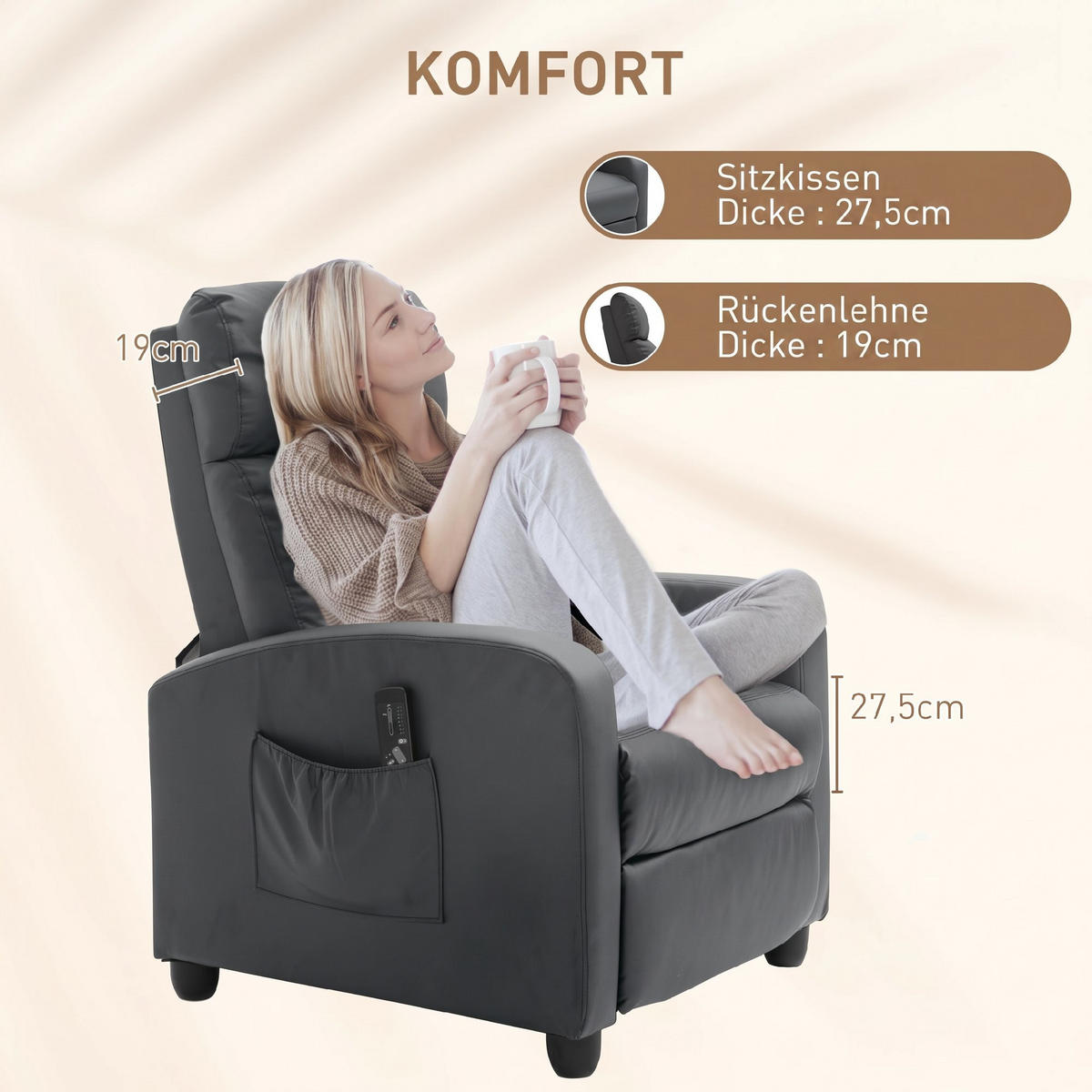 MASSAGESESSEL Kunstleder, Schaumstoff Grau - Schwarz/Grau, Kunststoff (88/98/68cm) - HOMCOM
