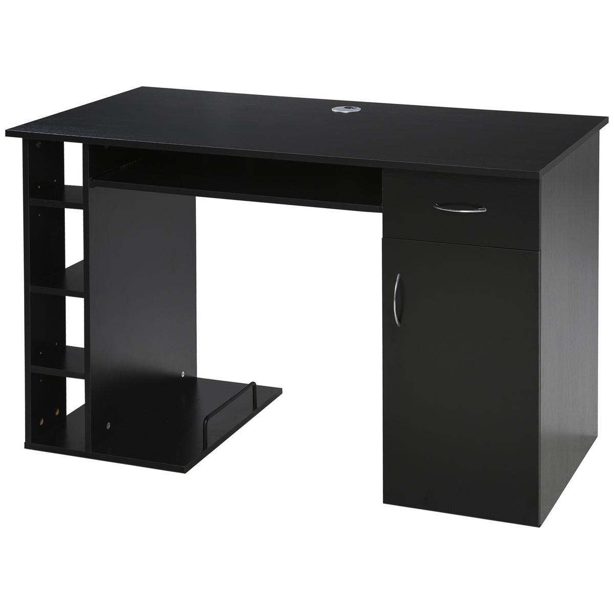 SCHREIBTISCH Schwarz mit Schublade, Tastaturauszug und Ablagefächern 120/60/74 cm - Schwarz, Holzwerkstoff (60/120/74cm) - PANGIVO