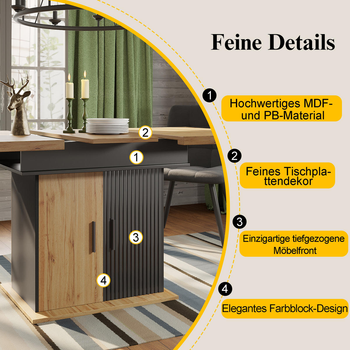 ESSTISCH Ausziehbar 110-140cm Klappbar Retro Stil - Multicolor, Holzwerkstoff (80/110/75cm) - FLIEKS