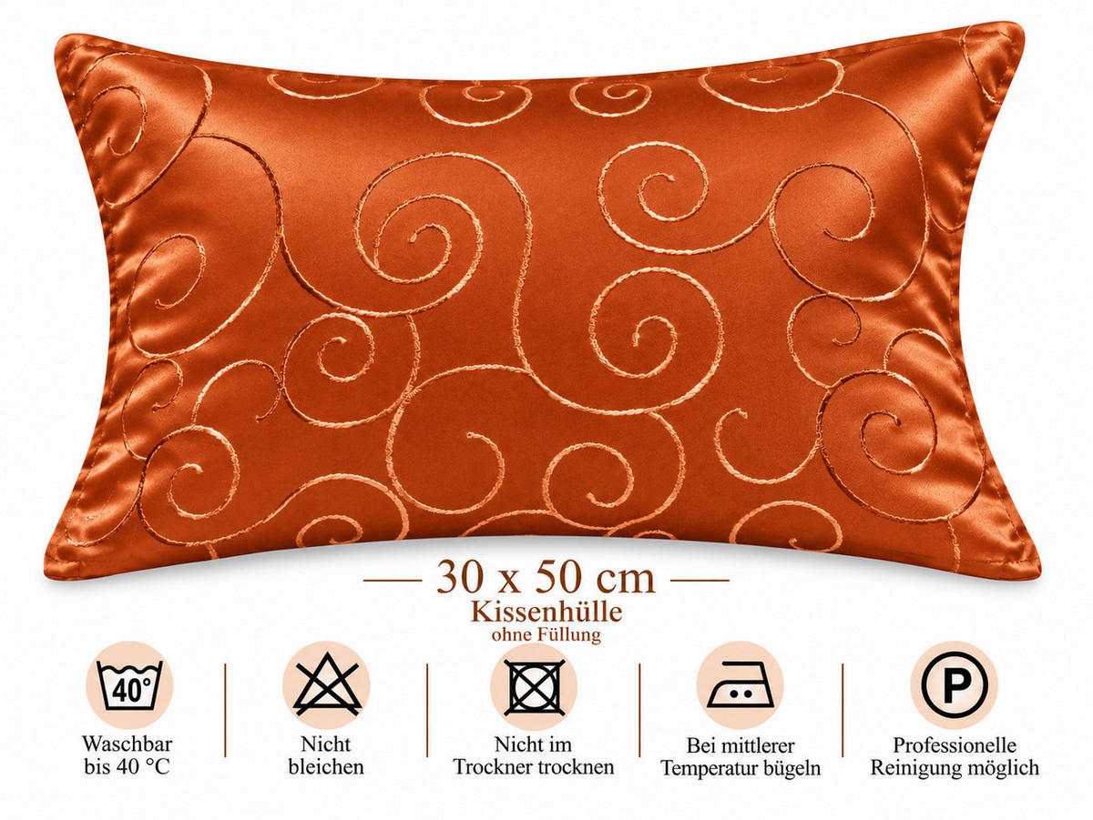 KISSENBEZUG 30x50 cm Terracotta Damast Circle - Terracotta, Textil (30/50cm) - TiborTex