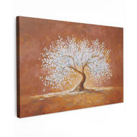 LEINWANDBILD Abstrakt - Baum - Weiß - Blätter XXL 150x100 cm - Braun, Textil (150/100cm) - MuchoWow
