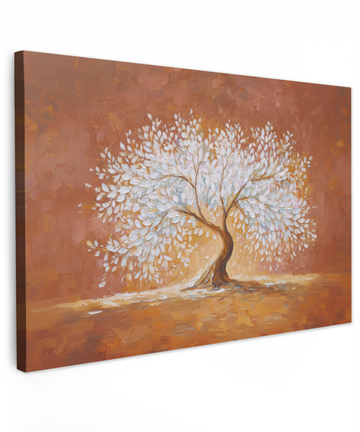 LEINWANDBILD Abstrakt - Baum - Weiß - Blätter XXL 150x100 cm - Braun, Textil (150/100cm) - MuchoWow