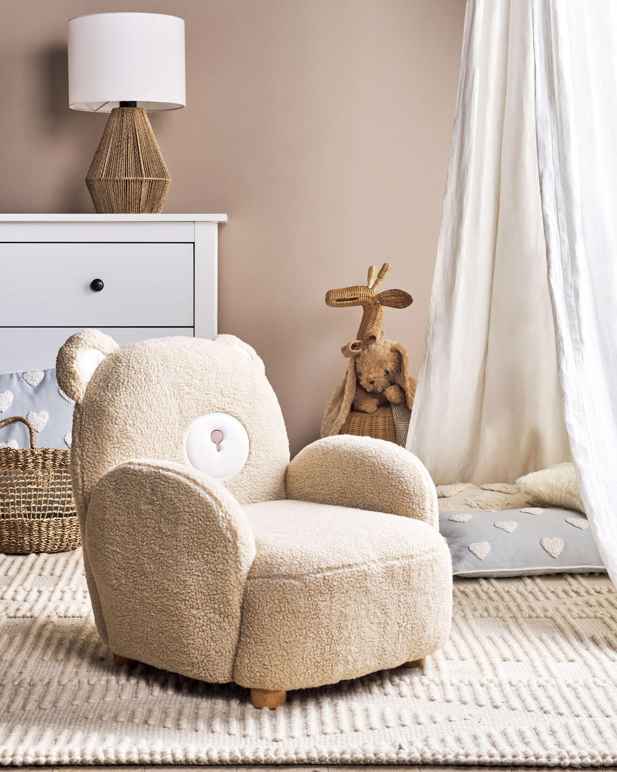 KINDERSESSEL Teddybär Bouclé Beige Boo - Beige, Textil (58/56/62cm) - Beliani