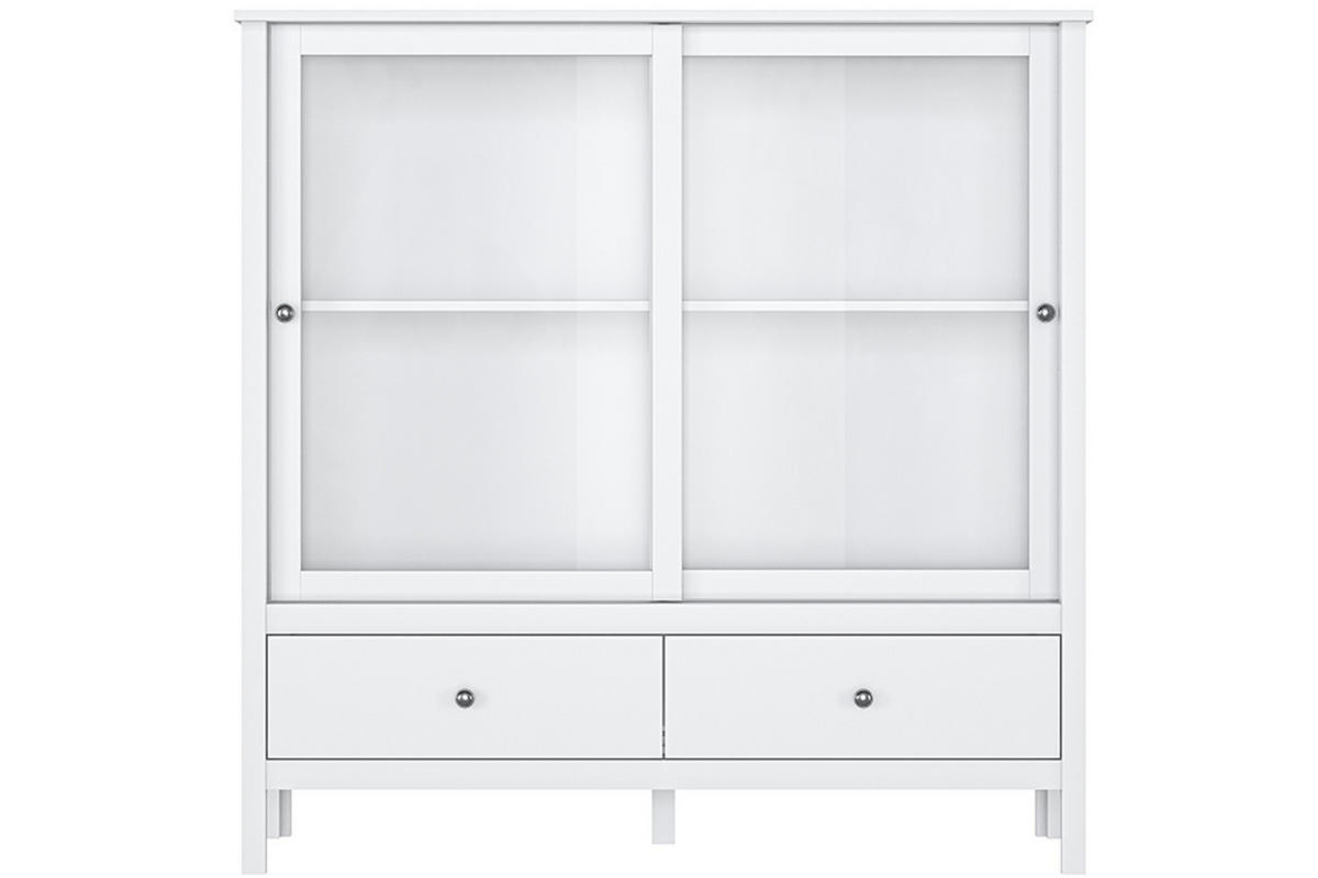 VITRINENSCHRANK FARGE mit Glastüren und Schubladen, weiß - Weiß, Holz (133/134/37cm) - KONSIMO®