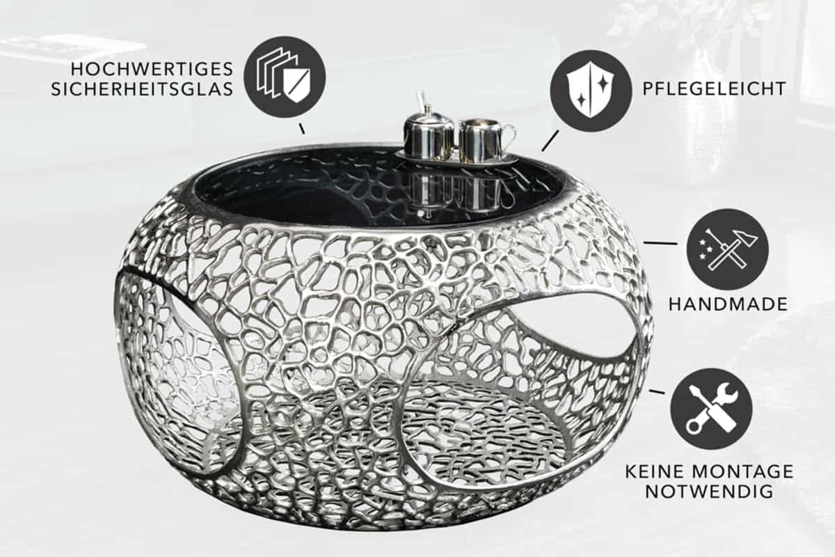 COUCHTISCH SPIN rund Schwarz|Silber 74cm - Silberfarben/Schwarz, Glas/Metall (74/74/40cm) - riess-ambiente