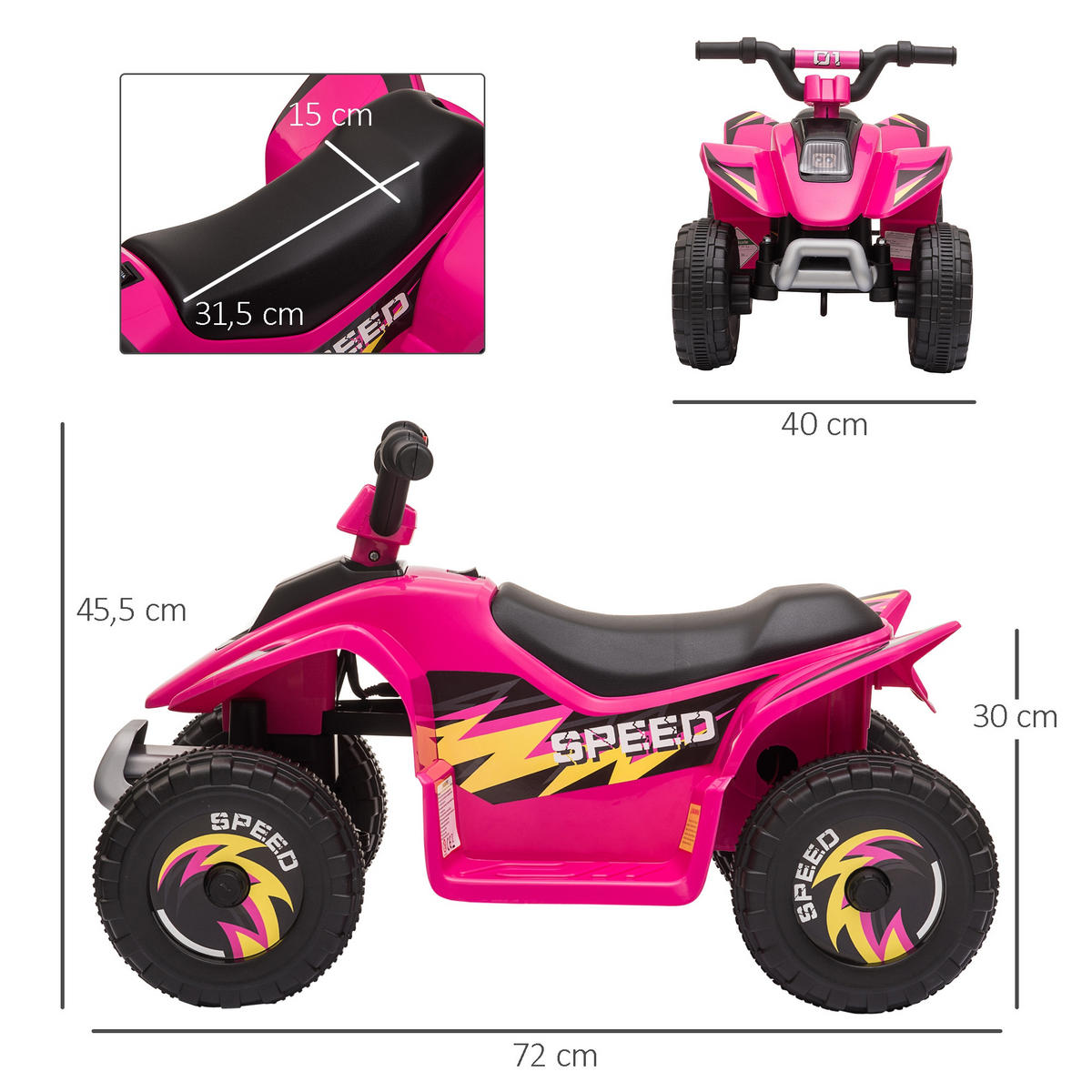 ELEKTRO-QUAD DE-13017 Vor-/Rückwärtsgang Rosa - Pink, Kunststoff (72/40/45.5cm) - ComfortXL
