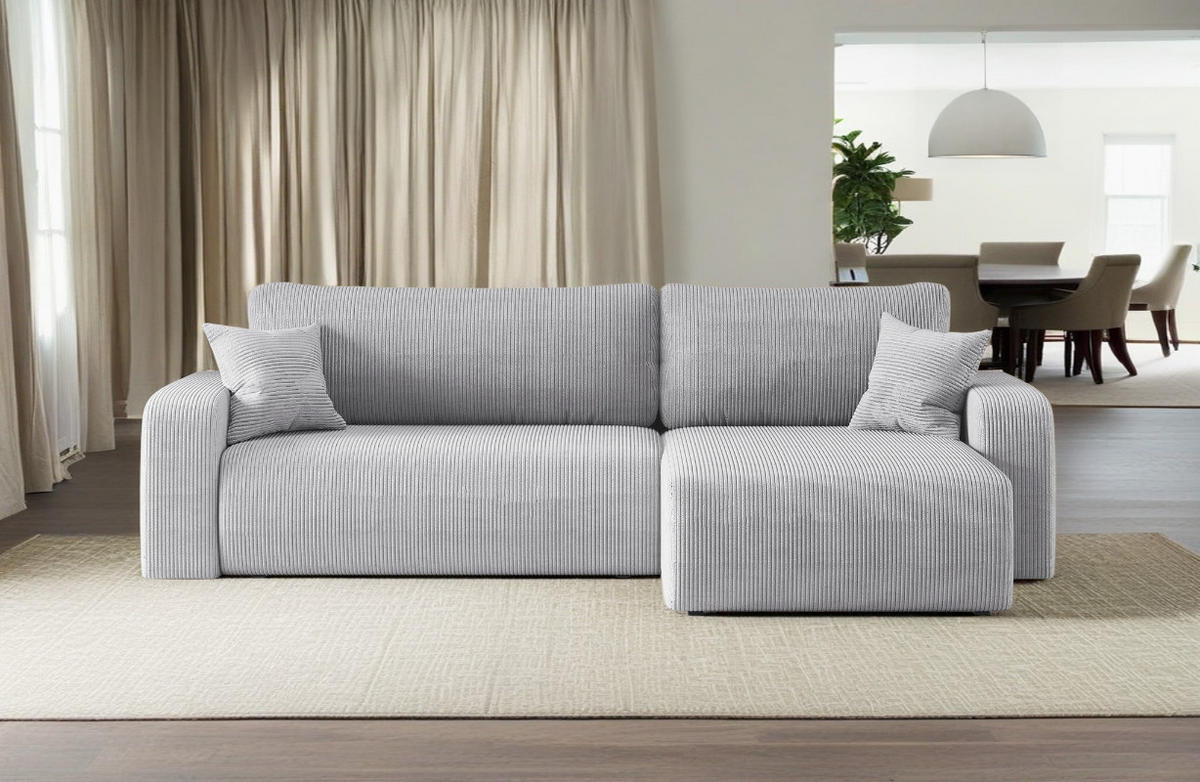 SCHLAFSOFA MILANO XL und bettkasten stoff Poso Dicker Cord Grau Rechts - Grau, Holz (274/82/145cm) - Kaiser Möbel
