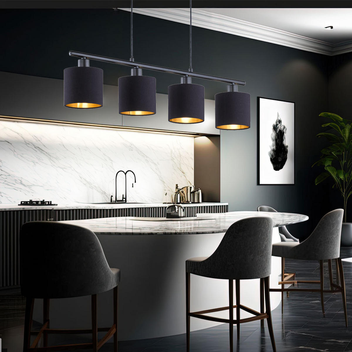 LED HÄNGELEUCHTE Textil Schwarz-Gold - Schwarz, Metall (75/12/150cm)