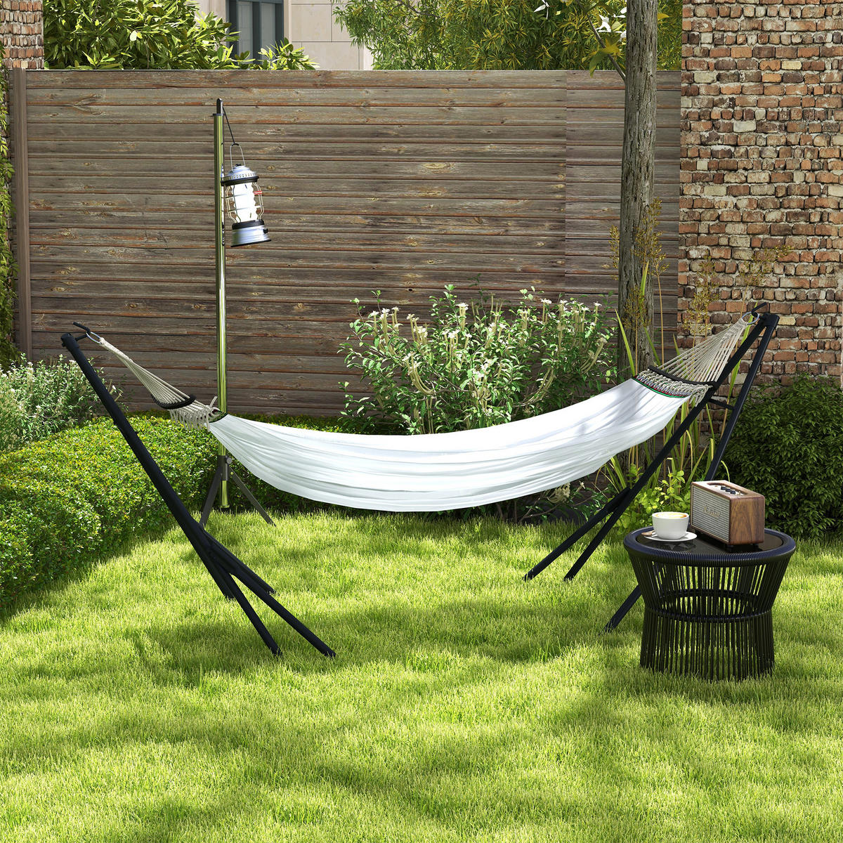 HÄNGEMATTENGESTELL INKL. HÄNGEMATTE DE-07030 2-in-1, klappbar - Weiß, Metall (263/100/89cm) - ComfortXL