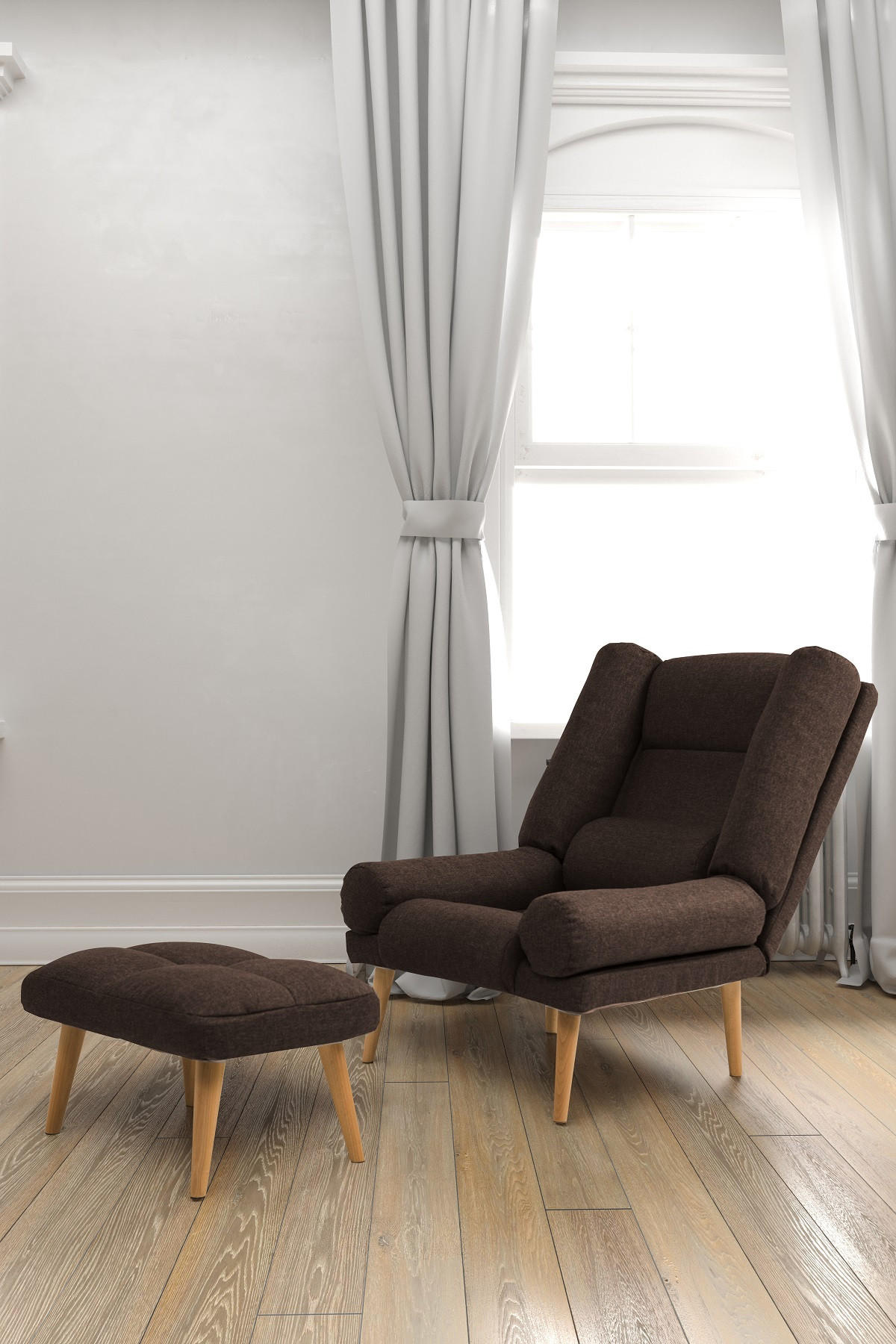 SESSEL Lola mit Fußhocker Rückenlehne 5-stufig einstellbar, braun - Braun, Holz/Kunststoff (75/100/60cm) - Margaret Hadas24