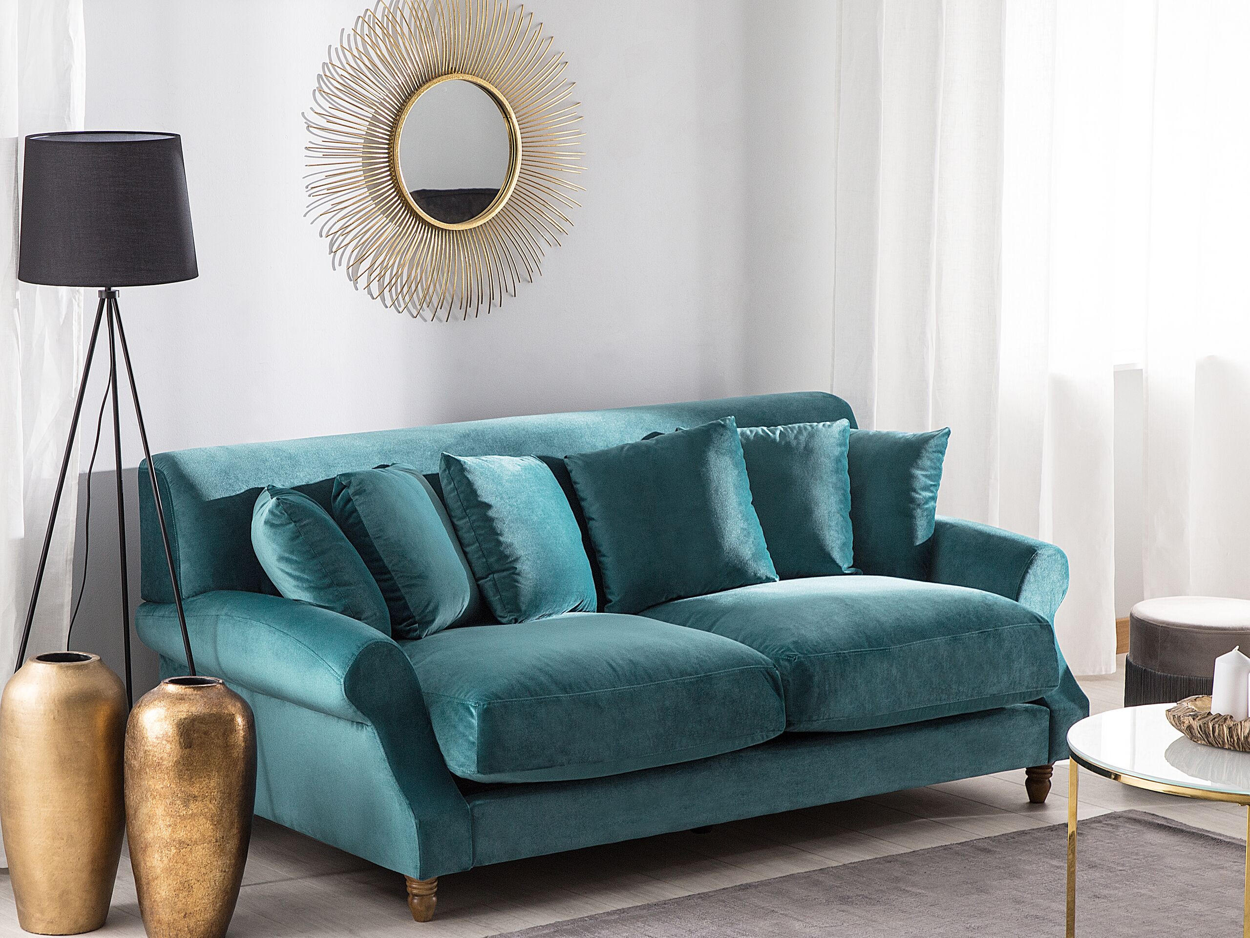 3-SITZER-SOFA Samtstoff Blaugrün Eike - Hellgrün, Textil (186/82/102cm) - Beliani