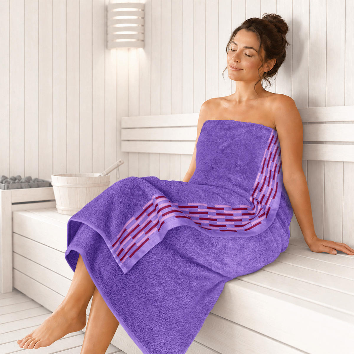 BADETUCH extra groß Lugano Lila 90x180 cm - Lila, Textil (90/180cm) - Lashuma