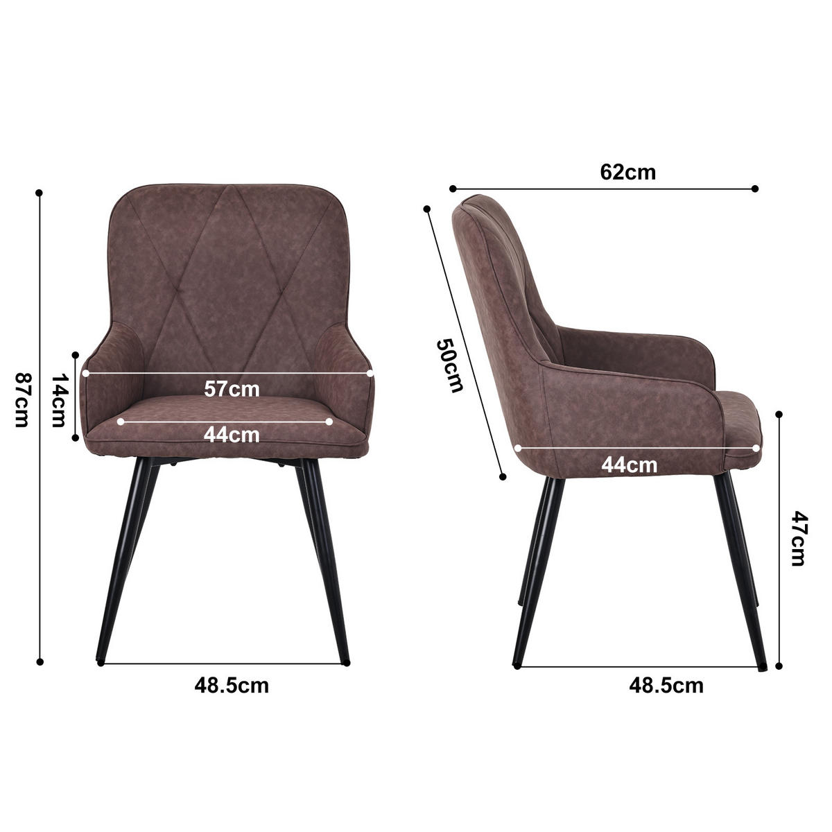 ARMLEHNSTUHL-SET 2 Stück in Lederlook(YZ3) - Dunkelbraun, Textil (57/87/62cm) - HOMAVO