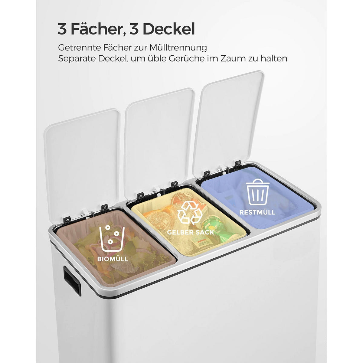 MÜLLEIMER PARAMARIBO - Weiß, Metall (31.5/56/61.5cm) - Hansiro