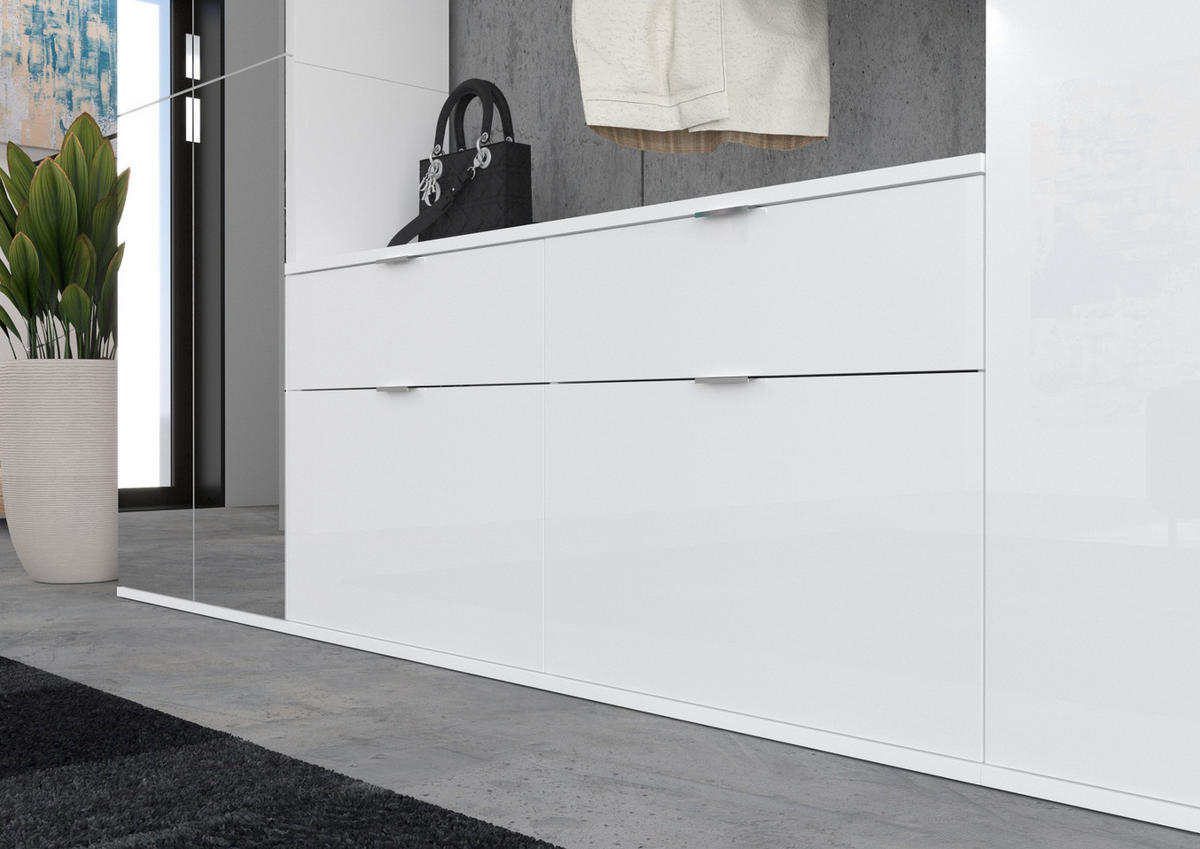 GARDEROBENSCHRANK weiß Hochglanz 212 cm, 21 Fächer, Schuhschrank - Chromfarben/Weiß Hochglanz, Holzwerkstoff/Metall (212/193/34cm) - Inn.Furn