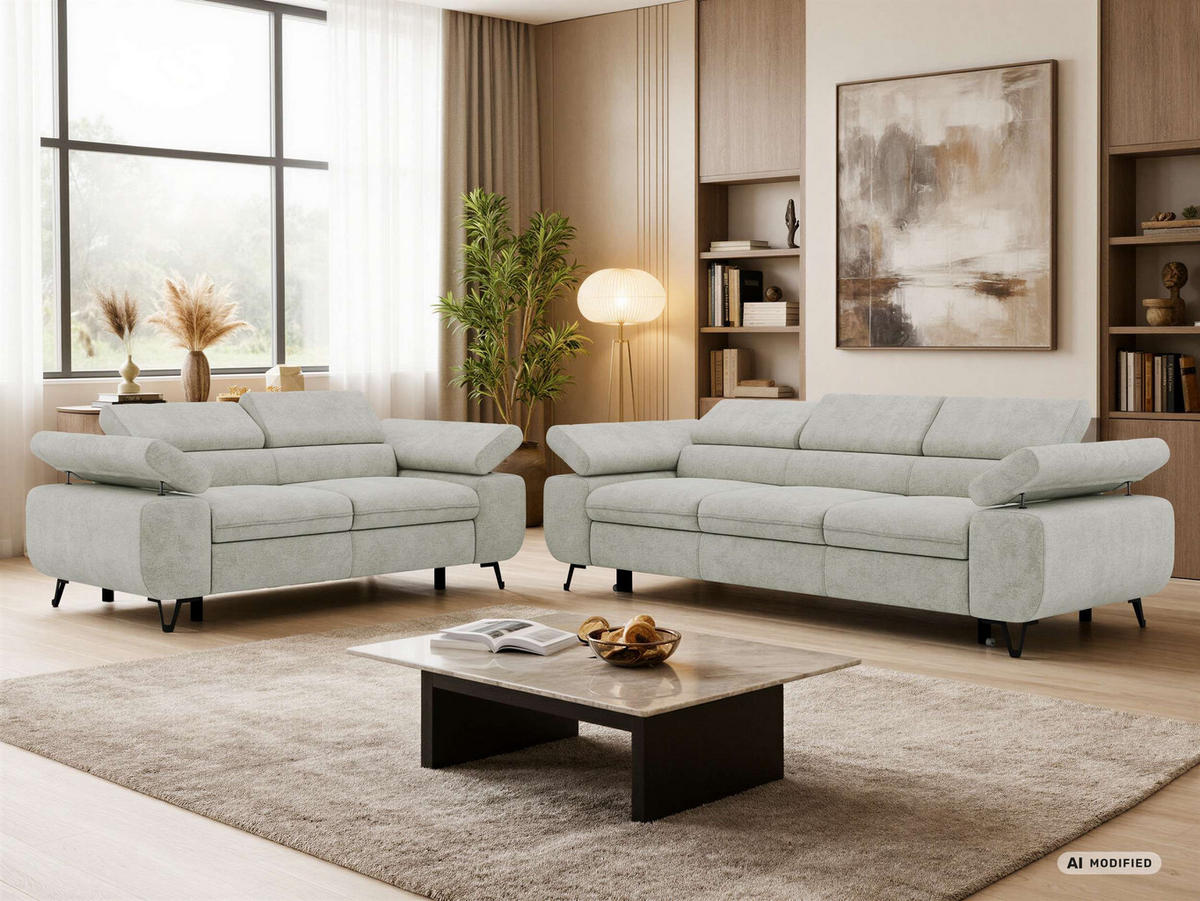 SEDACÍ SOUPRAVA PETERS 2+3 - Světle šedá Strukturovaná látka - černá/světle šedá, kov/textil (262/76/99cm) - MKS