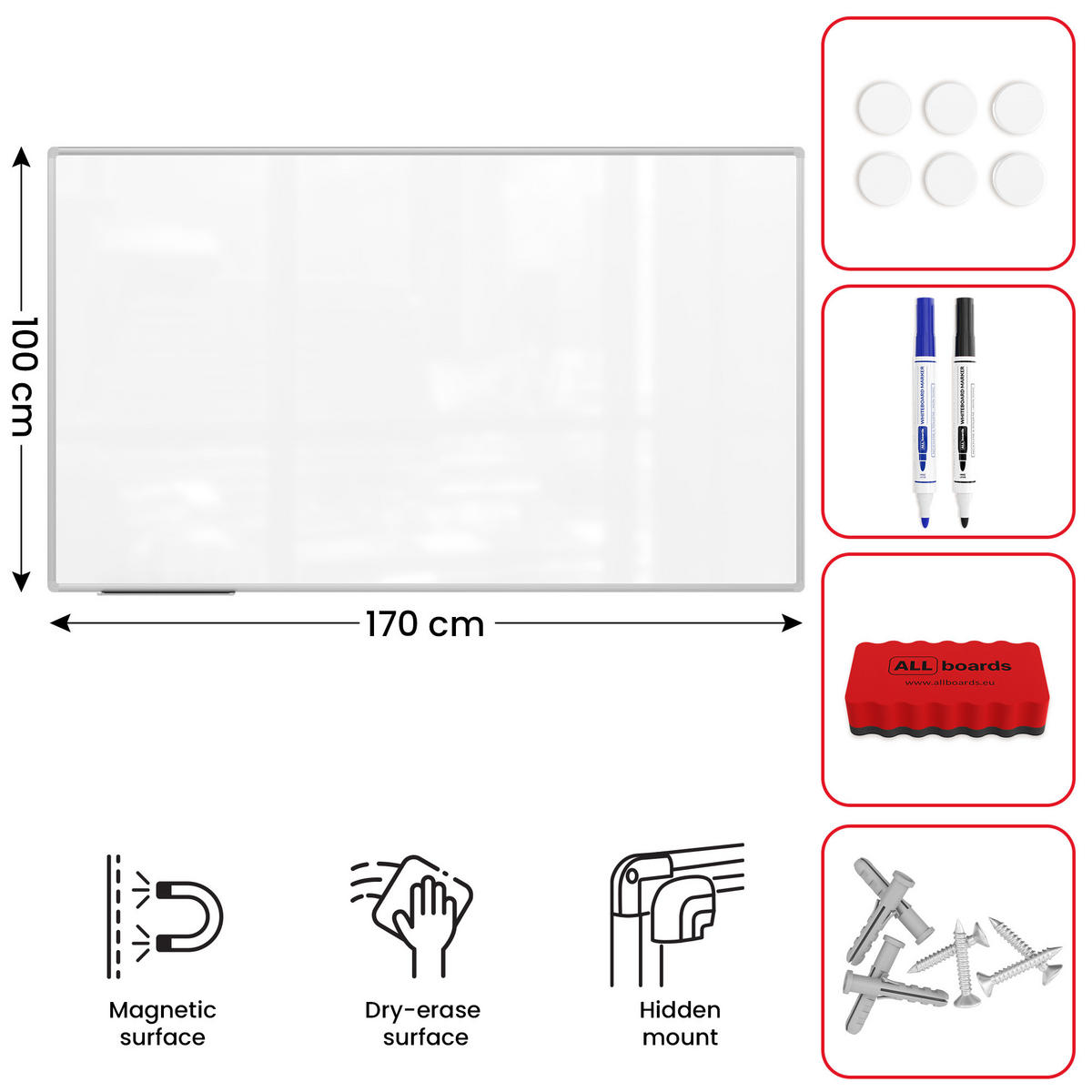 MAGNETISCHES Whiteboard - PREMIUM EXPO Alurahmen 170x100cm - Weiß, Metall (170/100/1.6cm) - ALLboards