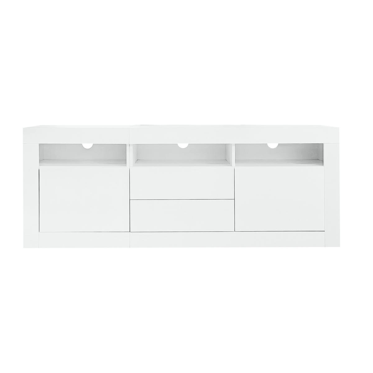 TV-SCHRANK 160/35/60 cm weiß Hochglanz mit LED-Beleuchtung, 3 offenen Fächern und 2 Schubladen - Weiß, Holzwerkstoff (160/60/35cm) - OKWISH