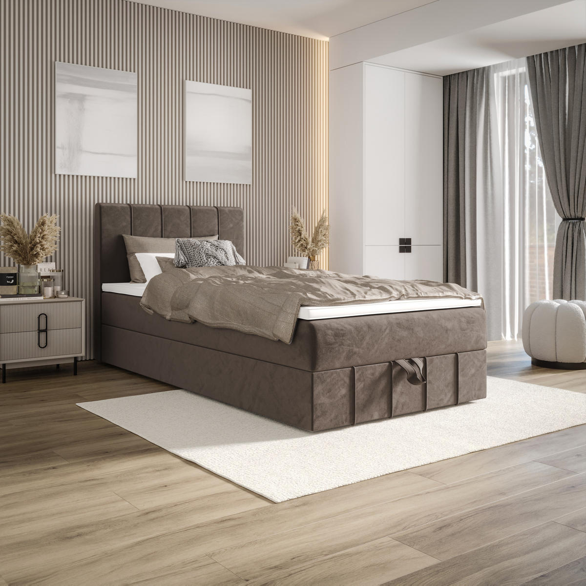 BOXBETT BAHAMA 120x200 Monolith 15, mit Matratze H3, Bonell und Topper, Braun - Braun, Holz/Kunststoff (120/200cm) - Bedante