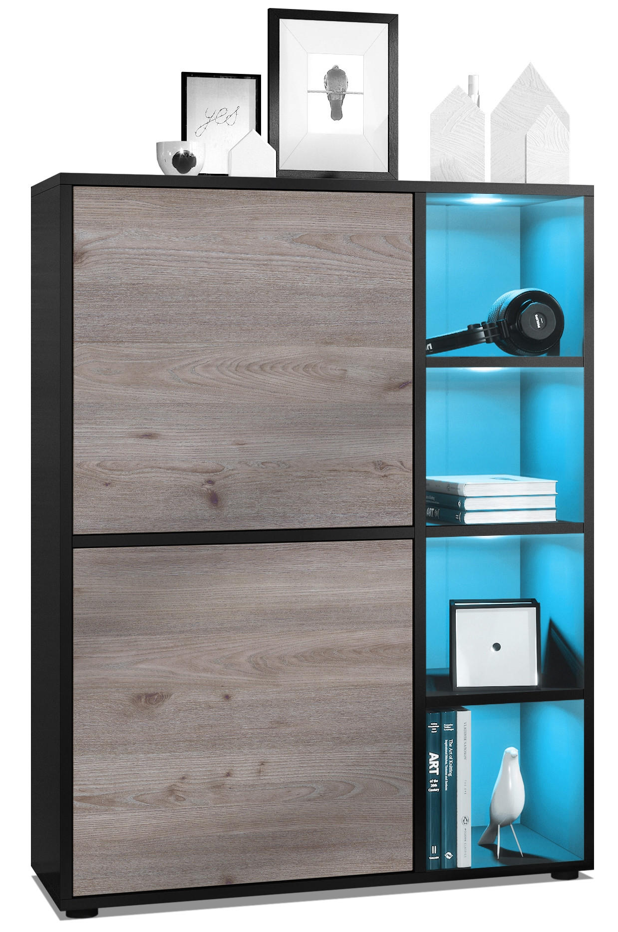 HIGHBOARD Cuba Türen in Eiche Nordic - Silbereichenfarben, Holzwerkstoff (79/105.5/35.5cm) - Vladon