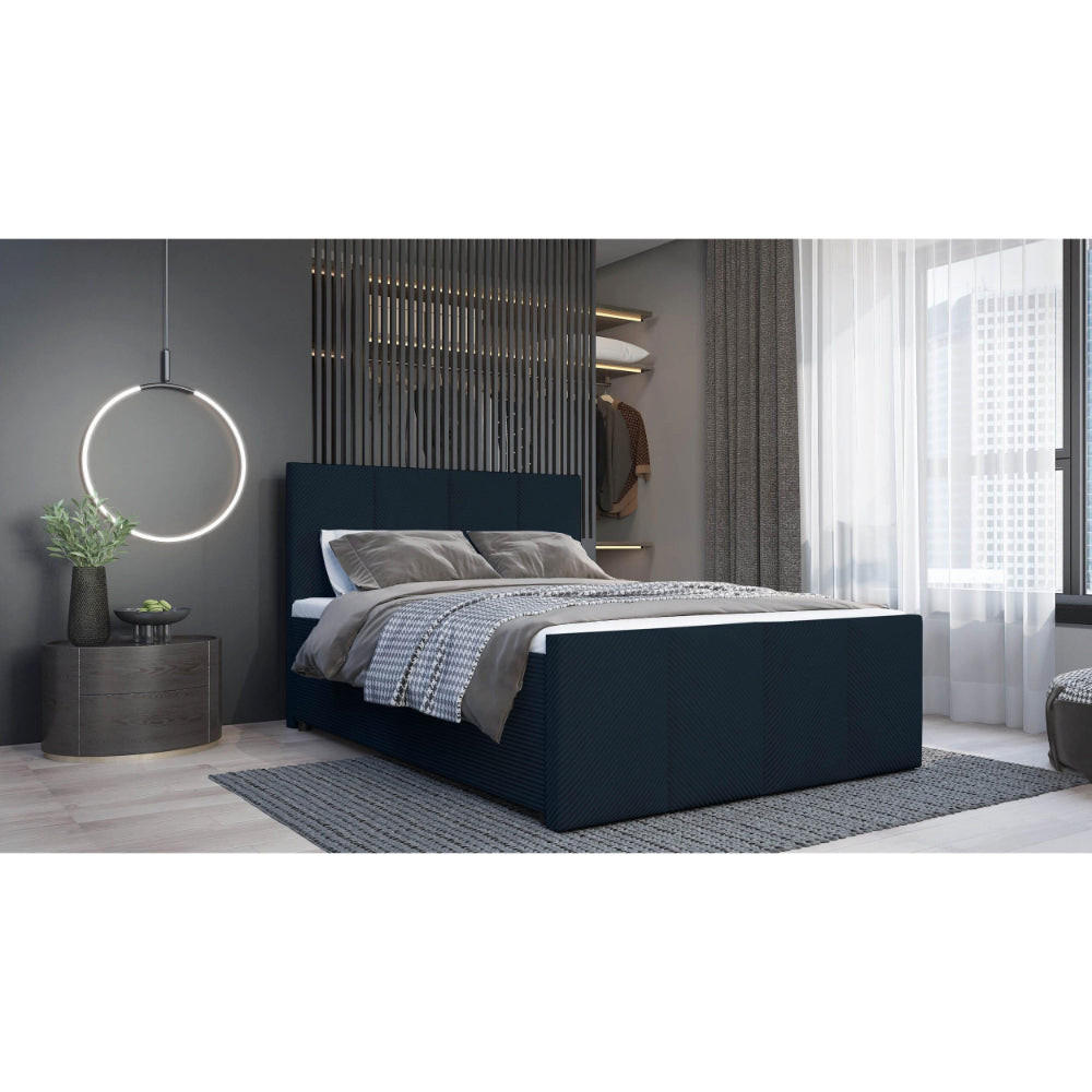 BOXBETT Milano Bonellfederkern inkl. 7-Zonen Topper T-30 - BOXBETT mit Bettkasten - Dunkelblau, Holz/Holzwerkstoff (140/200cm) - Best For Home