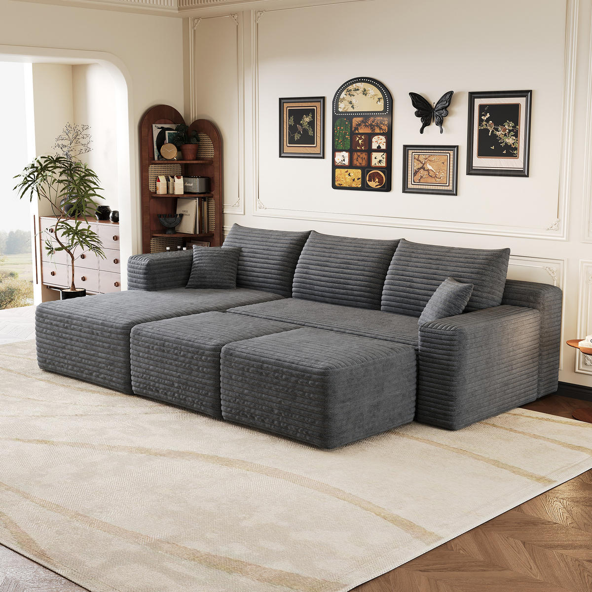 WOHNLANDSCHAFT Cord Dunkelgrau - Grau, Textil (241/58/151cm) - WISHDOR