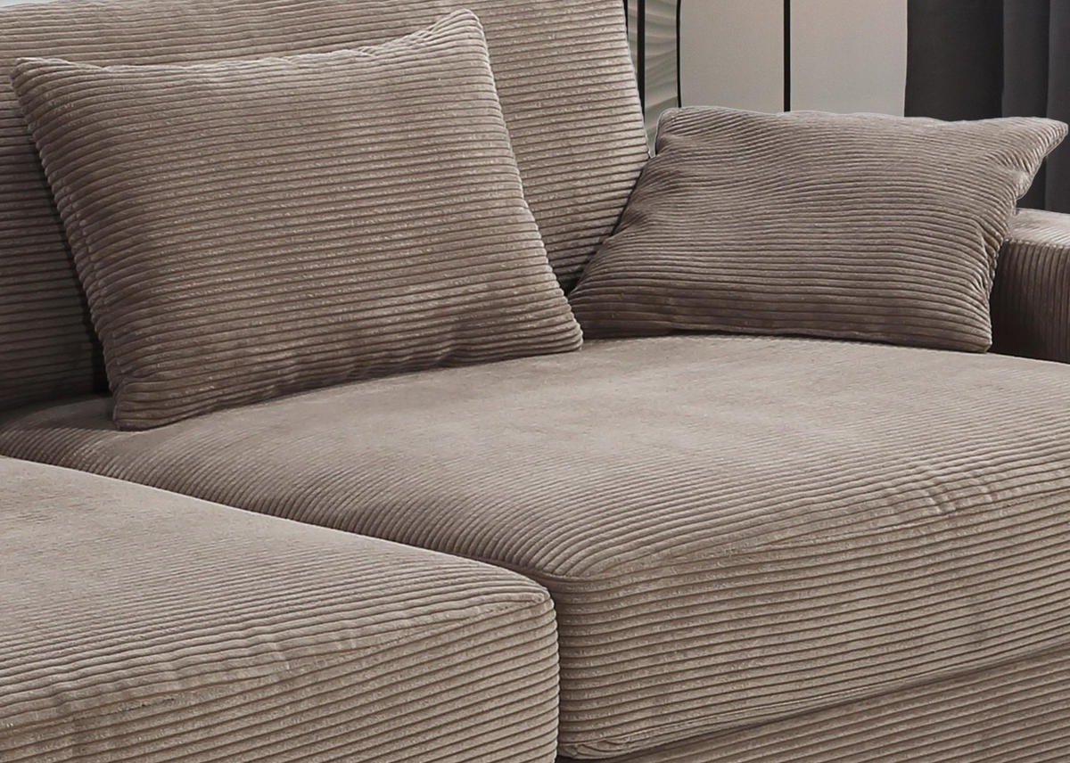 BIG-SOFA mit Federkern B290/T135/H90 cm extratief, Liegefläche 122x240 cm, Cord Braun Taupe / 15252 - Taupe/Schwarz, Kunststoff/Textil (290/90/135cm) - luma-home