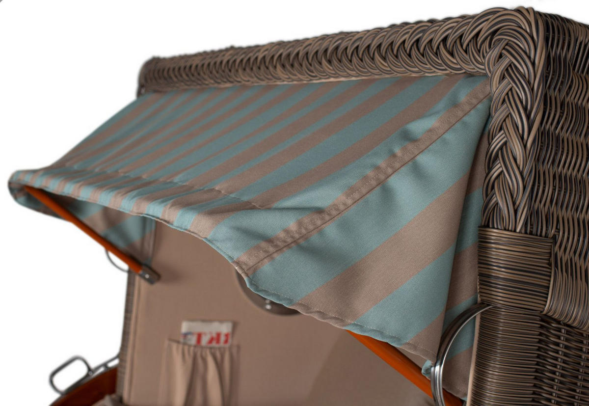 STRANDKORB Komplettset: Ammersee Grande XL Mahagoni Bullauge - PE grau - Modell 520 - Blau/Braun, Holz/Kunststoff (142/165/95cm) - bene living