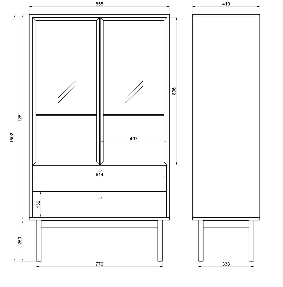 VITRÍNA Olar II prírodná hikóra, 85 cm - čierna/zlatá, kov/kompozitné drevo (85/150/41cm) - Selsey