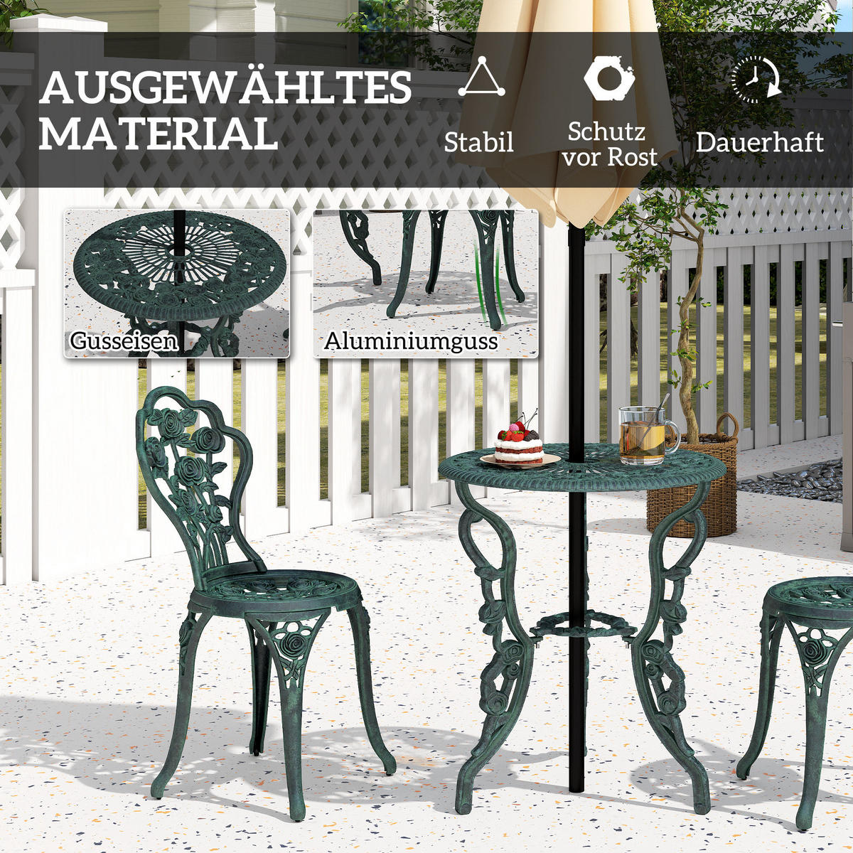 BISTROSET DE-07353 aus Gussaluminium für 2 Personen Antik Grün - Grün, Metall - ComfortXL