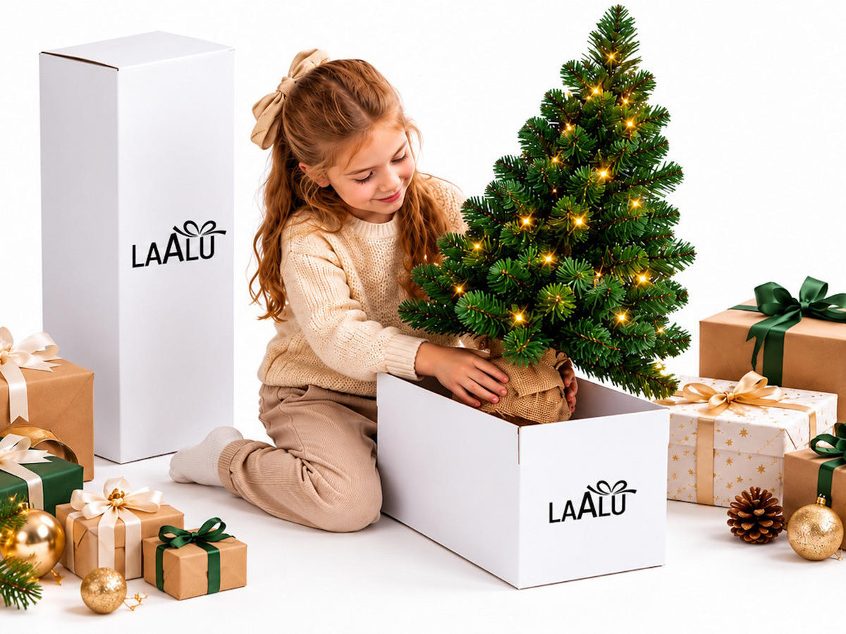 WEIHNACHTSBAUM künstlicher NARNIE 75 cm, grün, 2D, 90 Zweige, 40 warmweiße LED, inkl. Pflanztopf mit Jutesack - Grün, Kunststoff/Stein (48/75cm) - LAALU