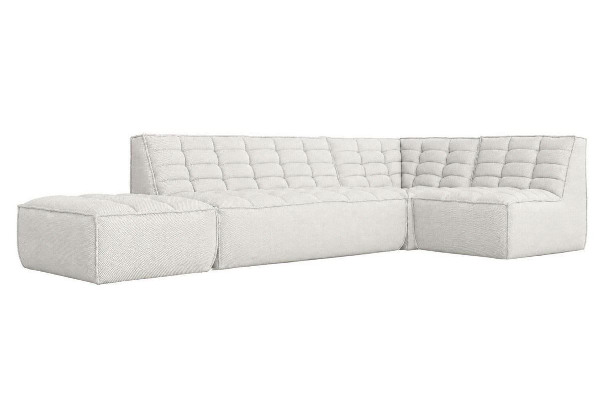 ROHOVÁ SEDAČKA modulární ve tvaru L s taburetem, plyšová tkanina Pop, Ice, Pravá strana, LAZY L s taburetem - bílá, dřevo (333/173cm) - Kaiser Möbel
