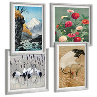 BILDER SET 4er Set - 50x50 cm & 40x60 cm Silberner Rahmen - Berge, Fluss, Blumen, Kraniche - Silberfarben, Kunststoff (50/50cm) - TULUP