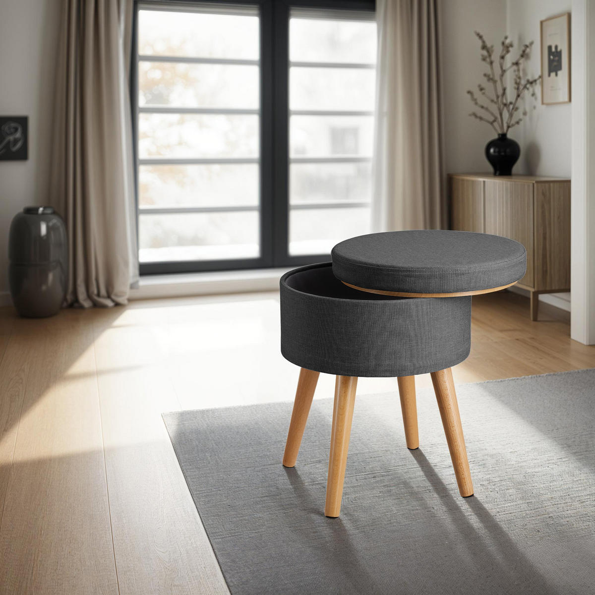 SITZHOCKER mit Stauraum Yara,42,5 x 42,5 x 45,5 cm,dunkelgrau - Dunkelgrau, Holz (42.5/45.5/42.5cm) - tectake