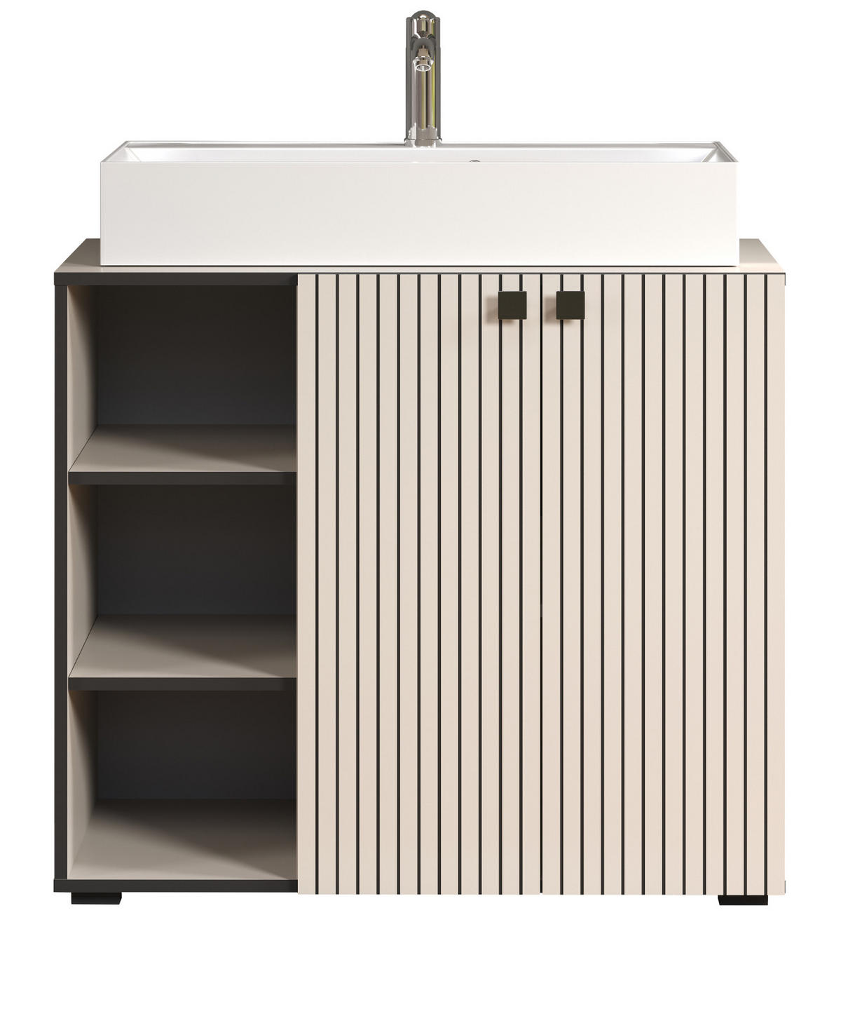 WASCHTISCH Kaschmir, Grau 90 cm, Set inklusive großem Waschbecken - Kaschmir/Schwarz, Holzwerkstoff/Metall (53/91/90cm) - Top.Furn