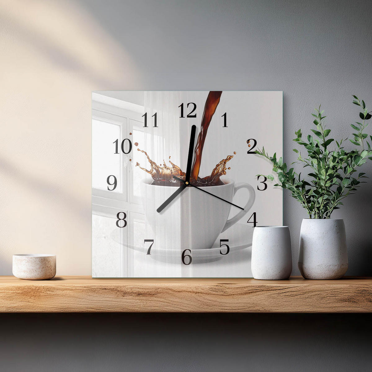 WANDUHR 30x30 cm - Tasse Kaffee - Weiß, Glas (30/30/0.4cm) - TULUP