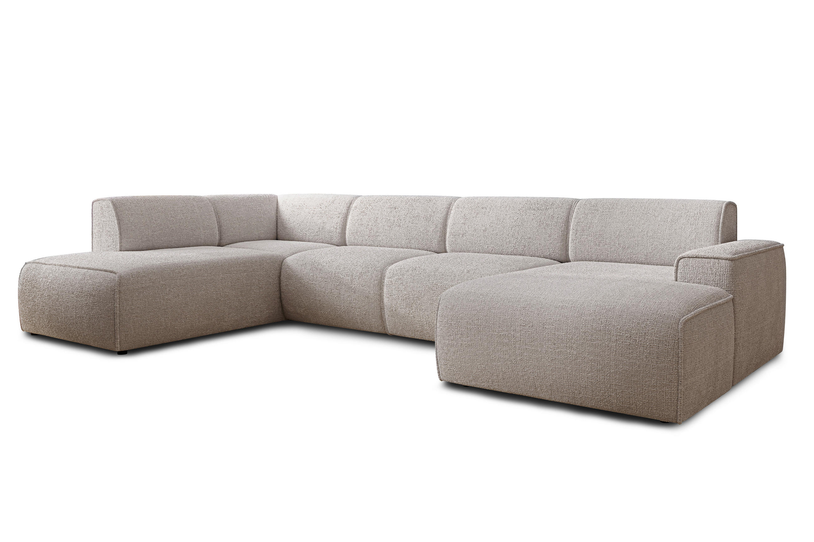 WOHNLANDSCHAFT Didim Creme 378/220/78 cm – großes Sofa stilvoll & bequem L - Creme/Schwarz, Kunststoff/Textil (220/78/378cm) - AX Living