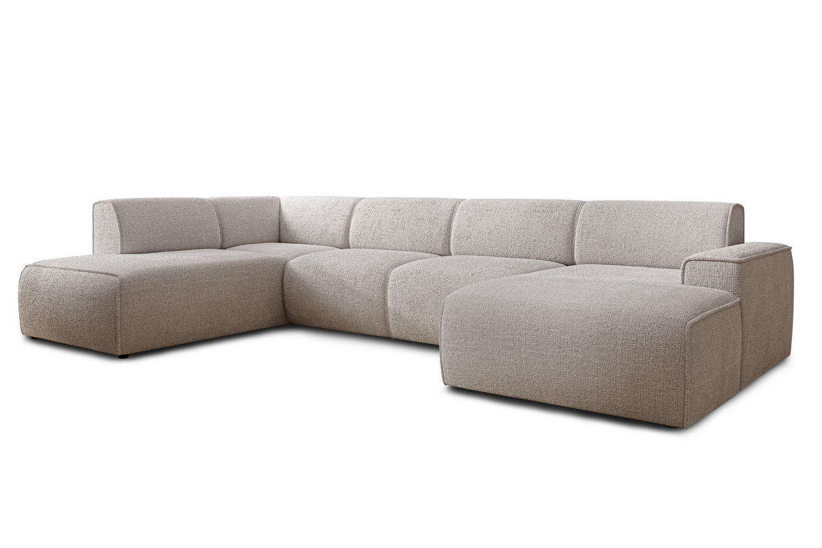 WOHNLANDSCHAFT Didim Creme 378/220/78 cm – großes Sofa stilvoll & bequem L - Creme/Schwarz, Kunststoff/Textil (220/78/378cm) - AX Living